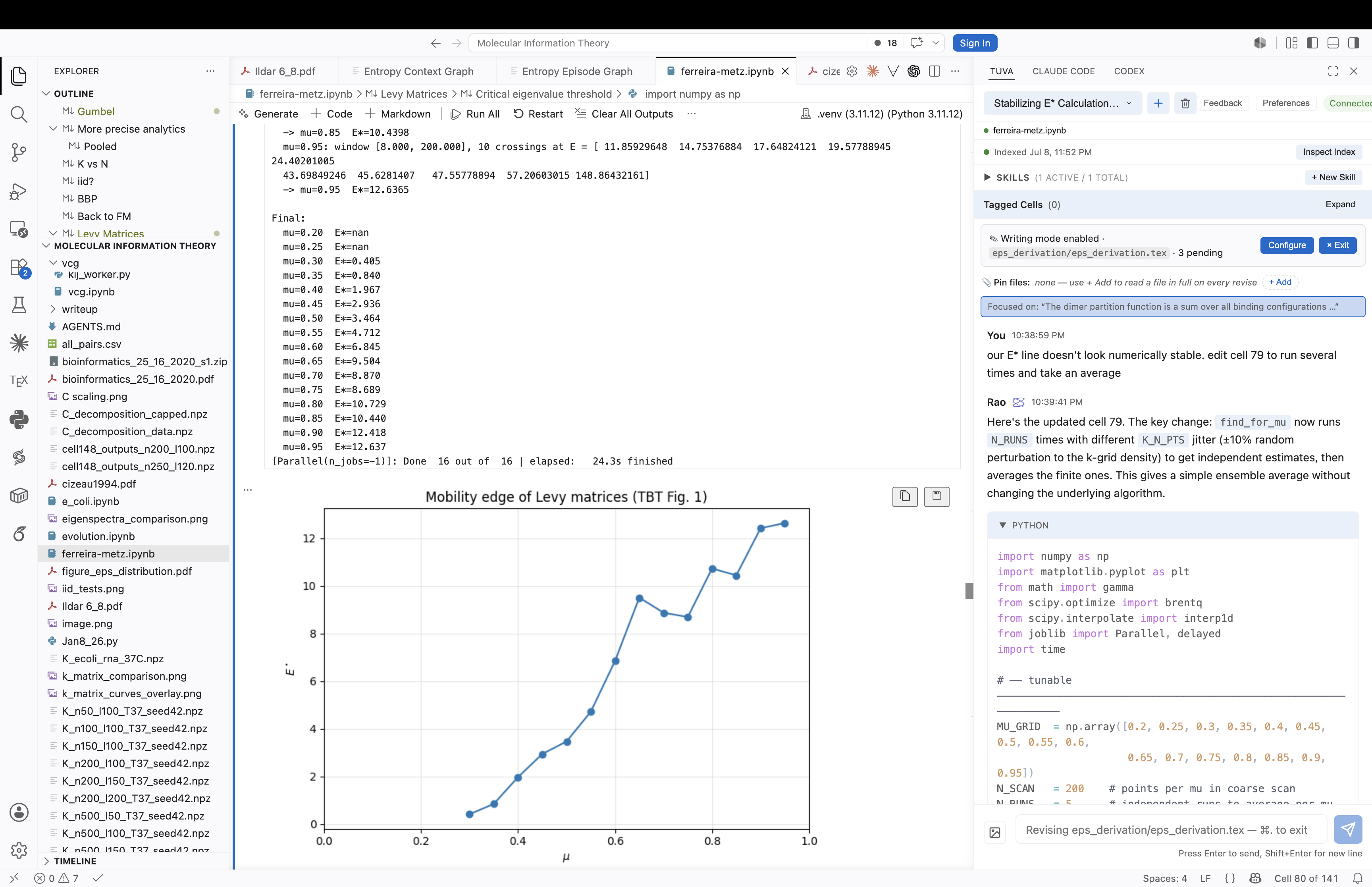 Rao chat editing a Jupyter analysis cell inside VS Code